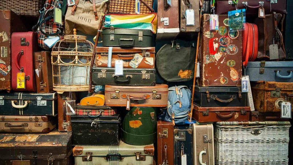 Stacked luggage of various kinds