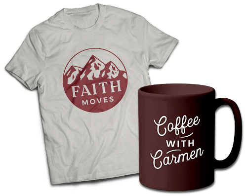 A T-shirt and a coffee mug from the shop